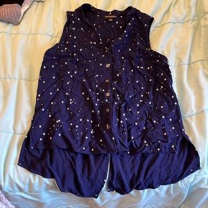 Medium sleeveless  open back dark blue with white stars